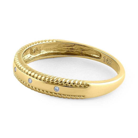 Solid 14K Yellow Gold Edged Double Rope Diamond Ring - Picture 3 of 3